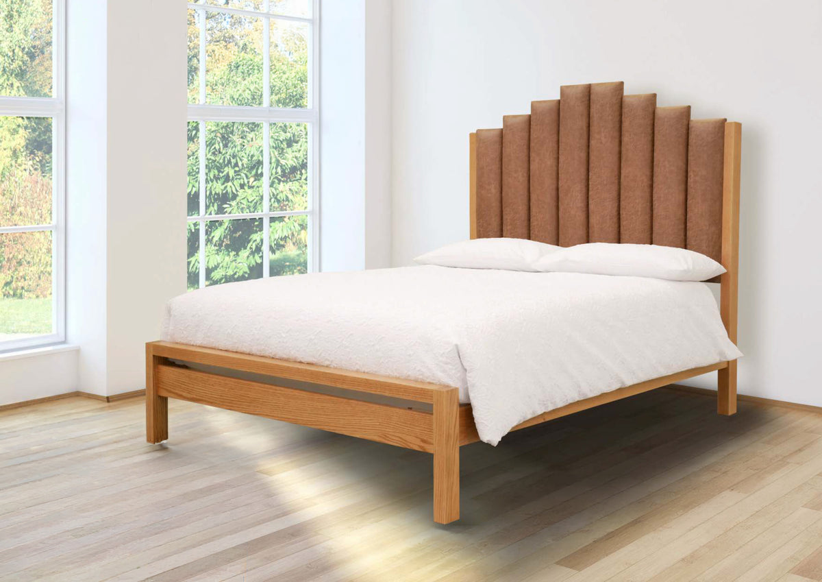 Monaco Oak Bed Frame with Upholstered Headboard