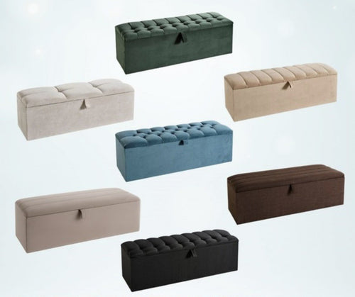 Upholstered bedding boxes in a range of colours