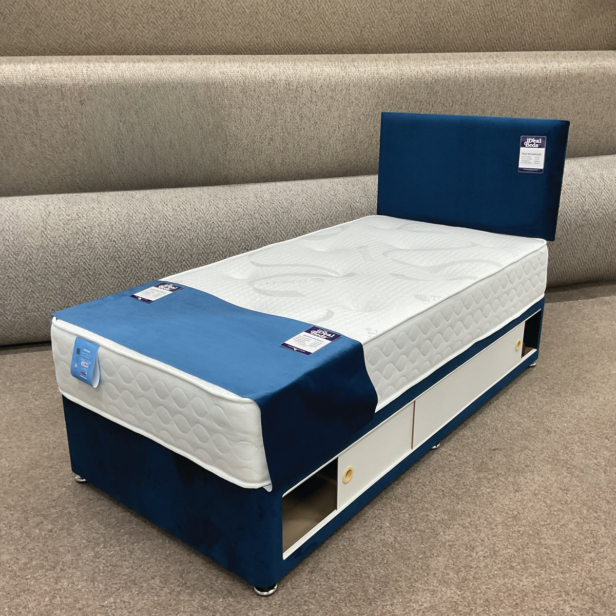 Velvet-Look Single Divan Beds. Available in 50 Fabric Colours.