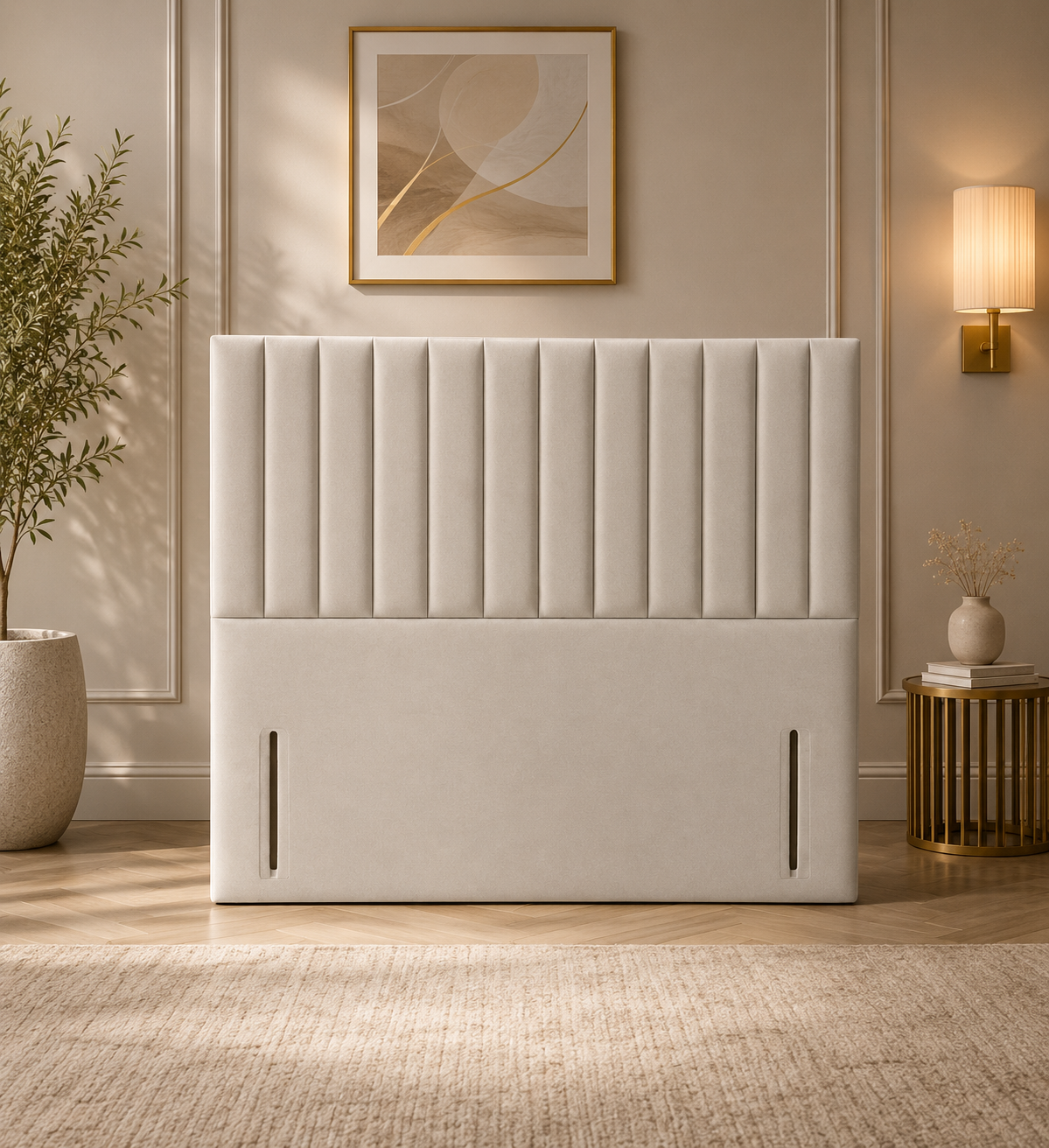 Luca upholstered headboard and footboard, cream fluted channel design
